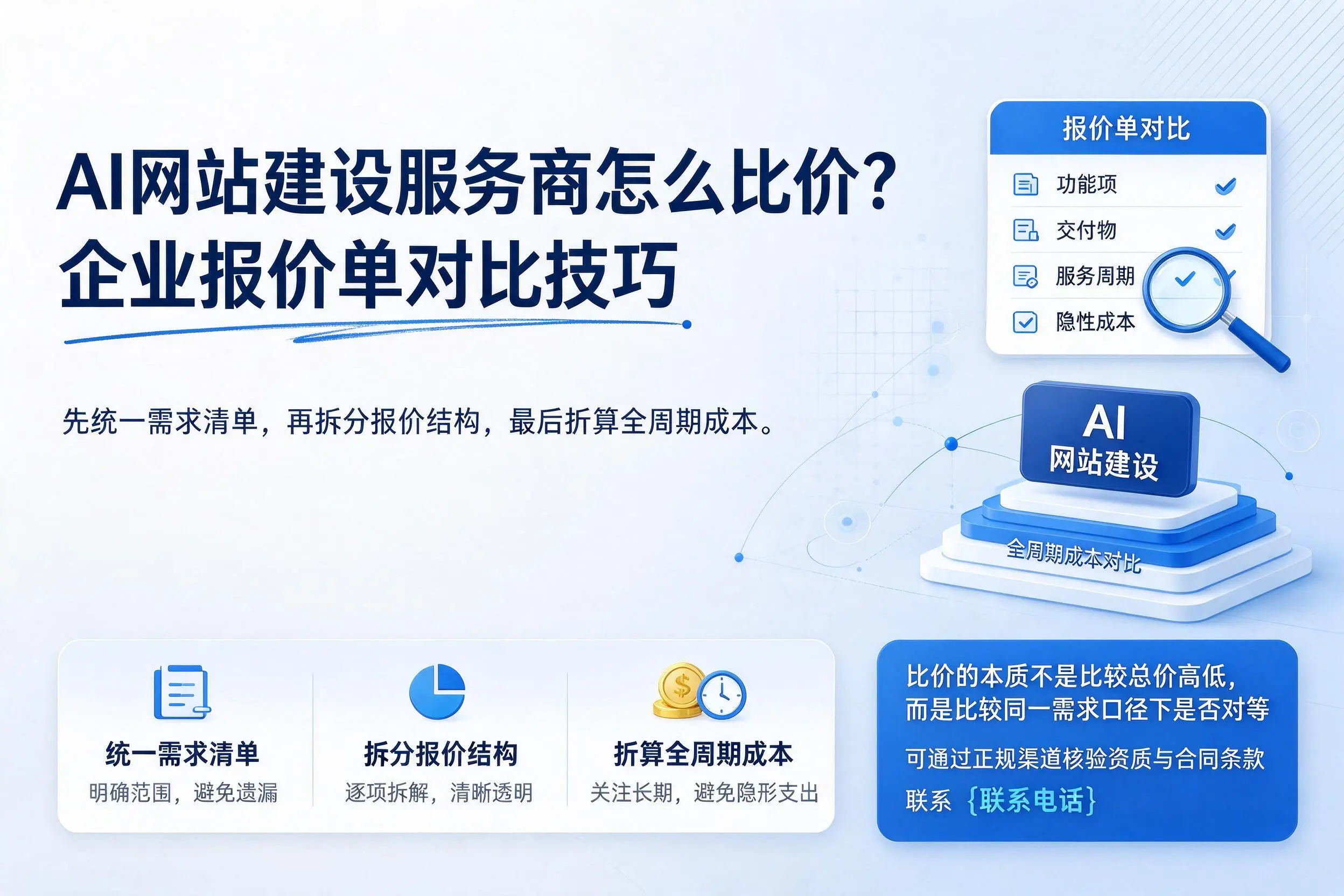 AI网站建设服务商怎么比价？德州企业报价单对比技巧