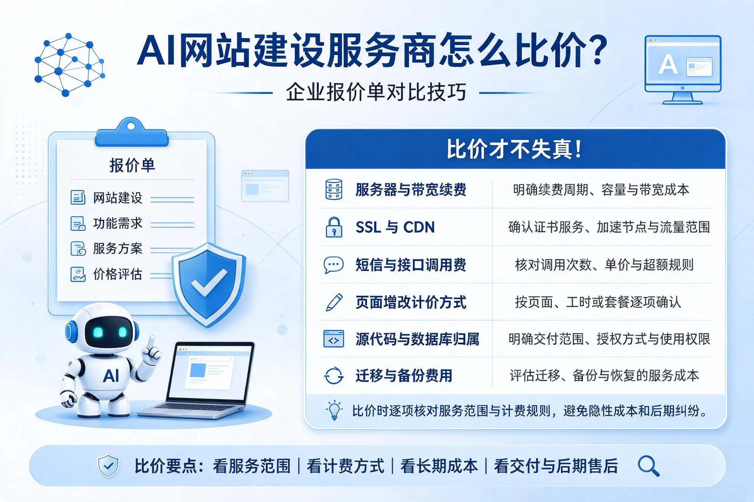 AI网站建设服务商怎么比价？德州企业报价单对比技巧