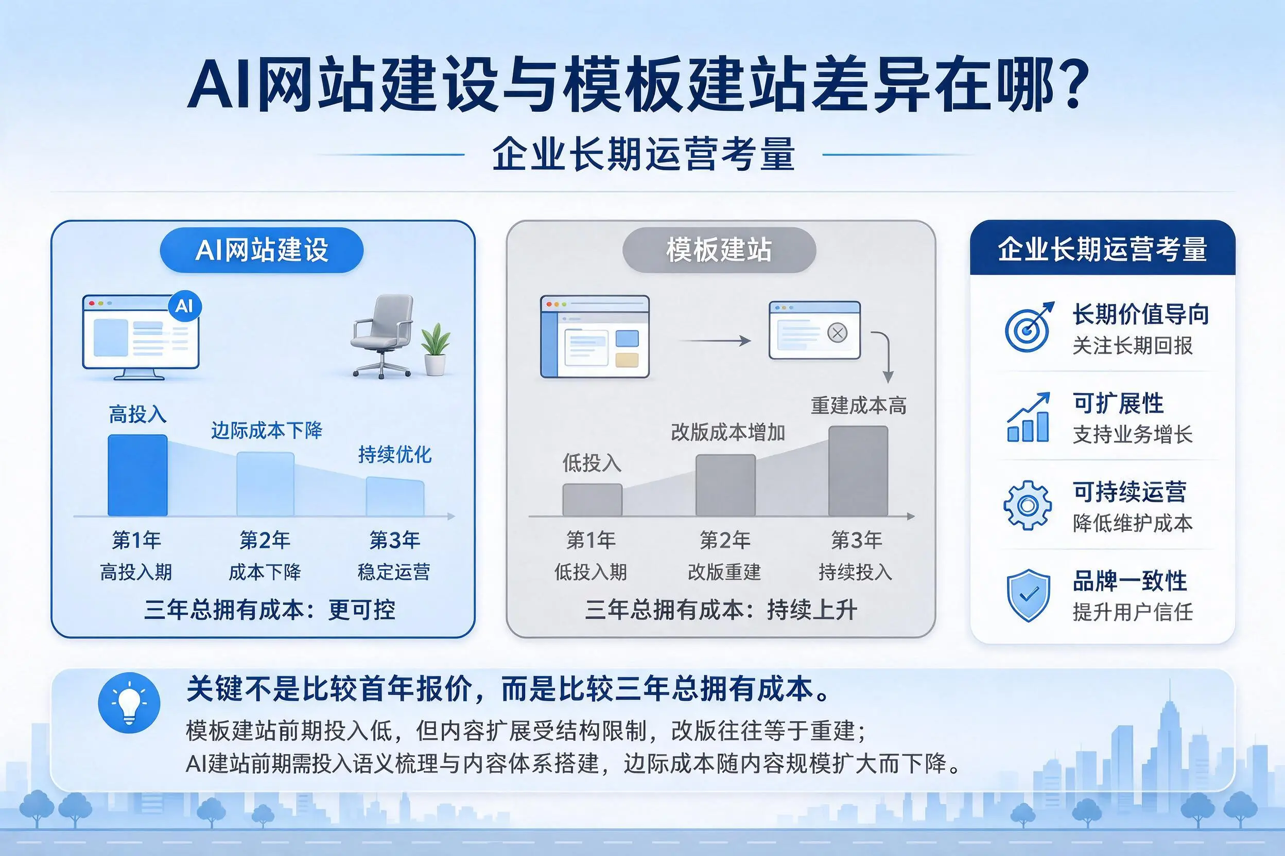 AI网站建设与模板建站差异在哪？德州企业长期运营考量
