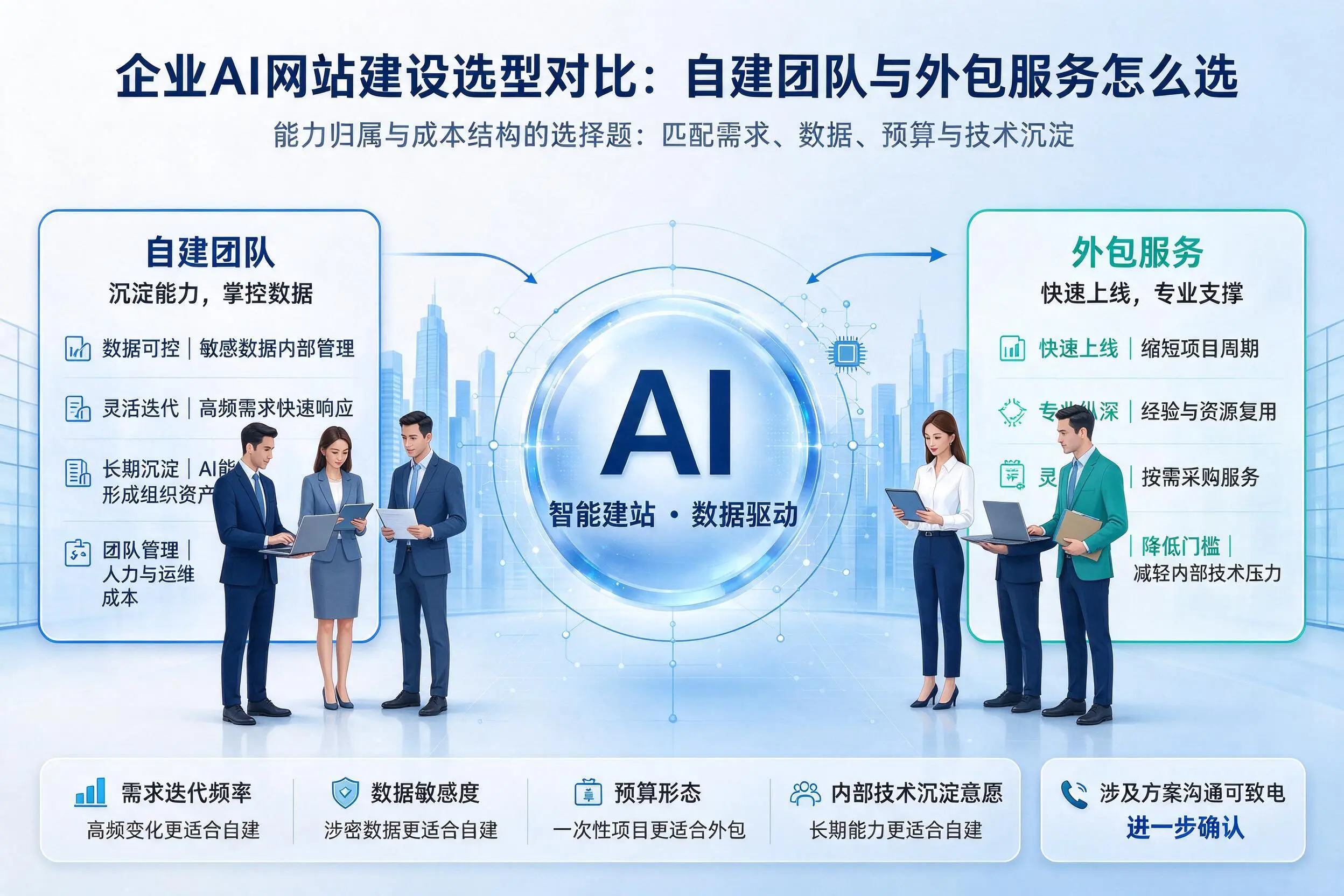 德州企业AI网站建设选型对比：自建团队与外包服务怎么选